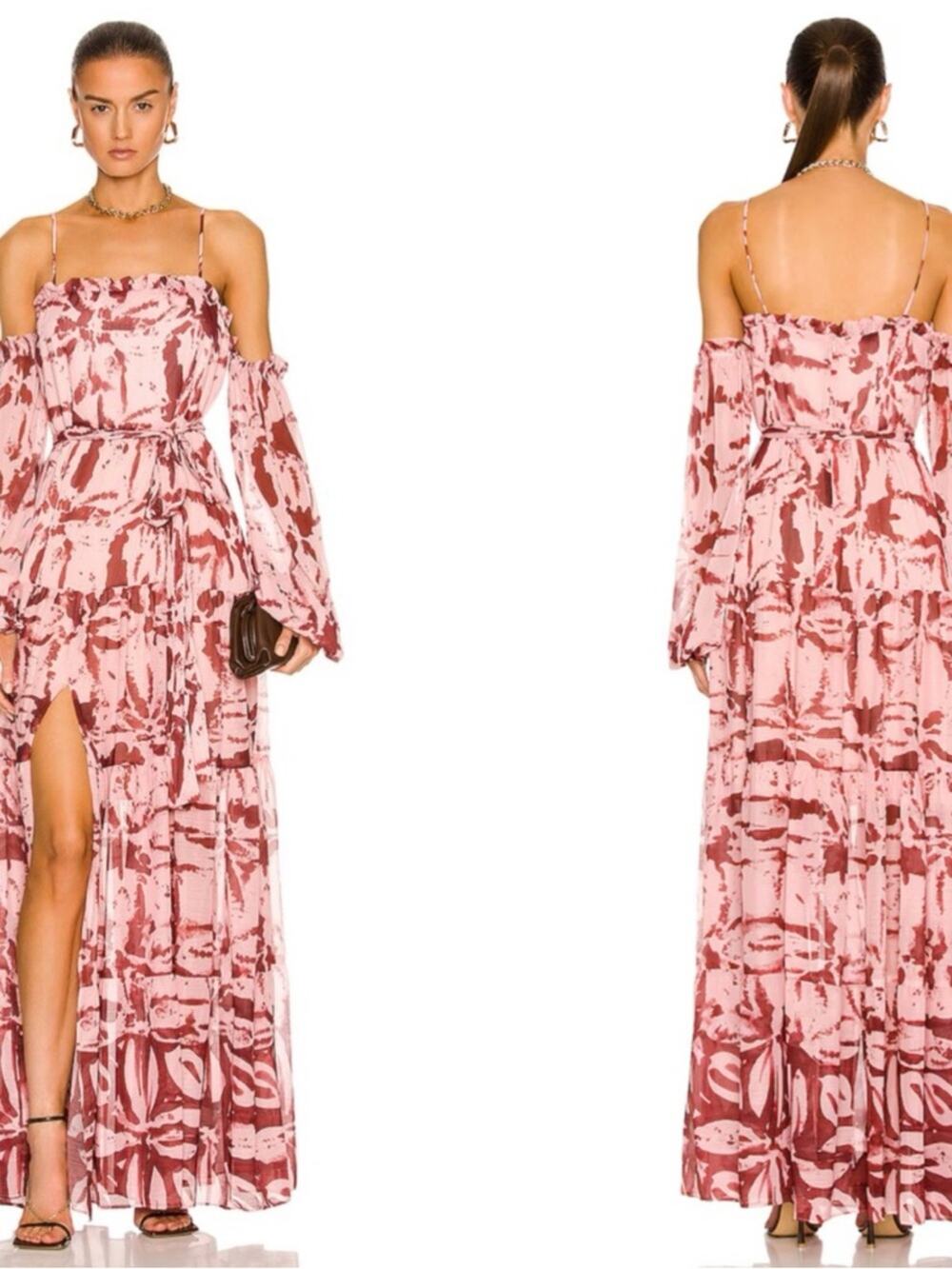 ALEXIS Dahlia Long Sleeve Off the Shoulder Floral Pink Maxi Dress Size Medium